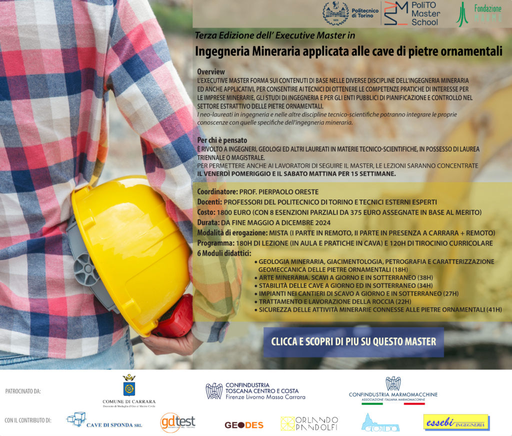 Carrara, al via la terza edizione dell'Executive master in ingegneria mineraria